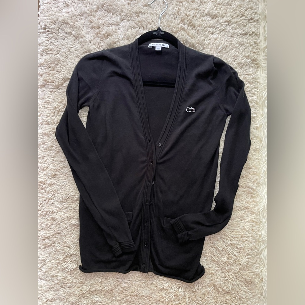 Lacoste cardigan. Size 32 (XS). Black.